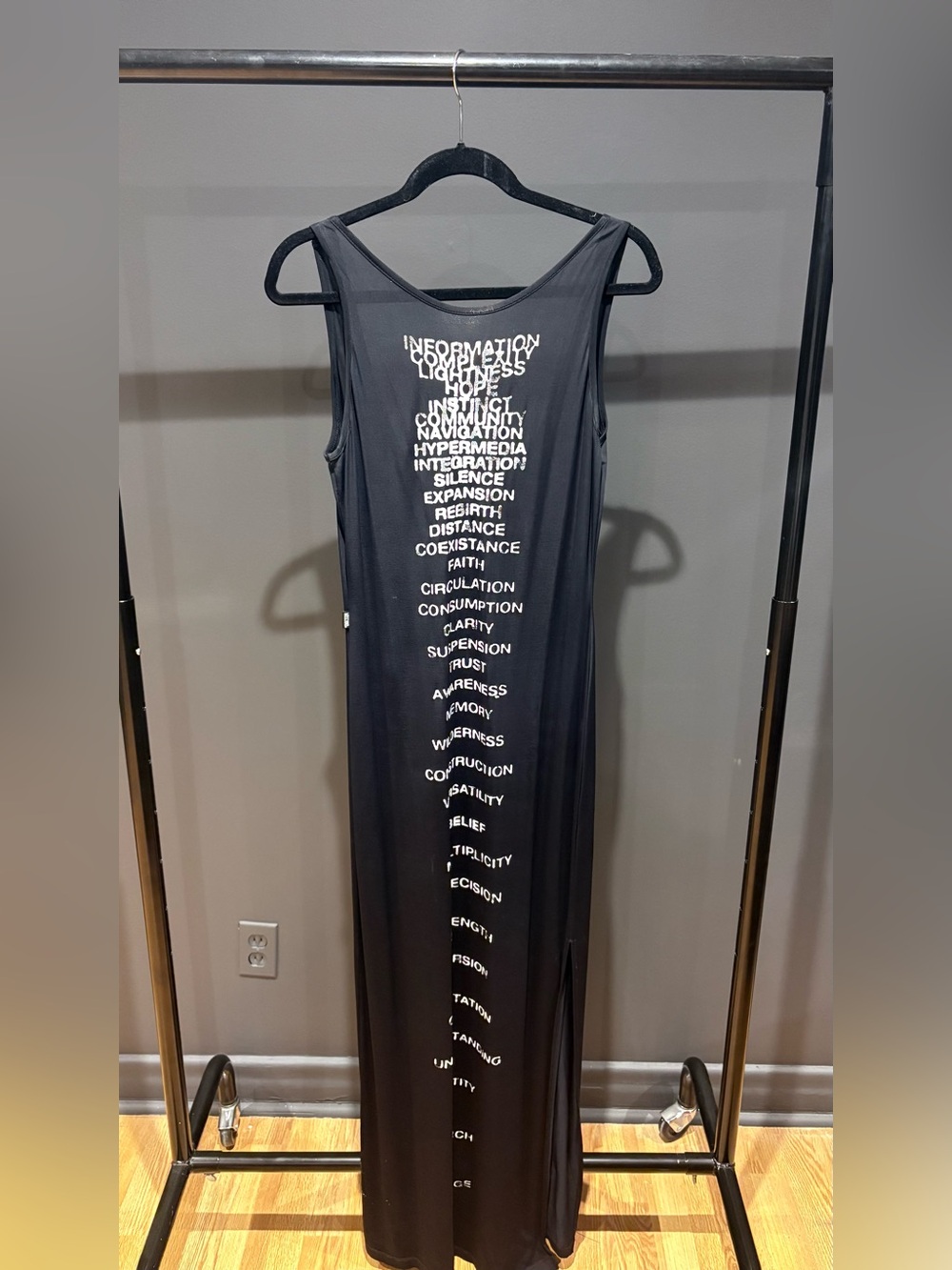 S/S1999 Moschino text words typography maxi dress